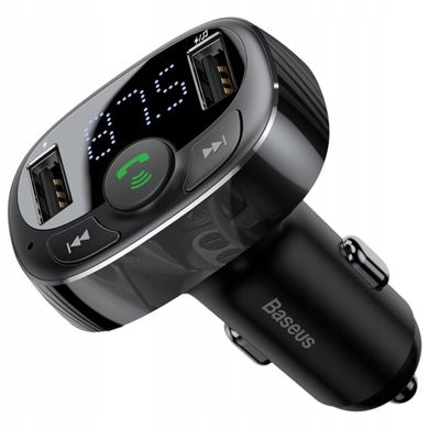 Автомобільний зарядний пристрій з FM-модулятором Baseus T typed Bluetooth MP3 charger with car holder（Standard edition）Black