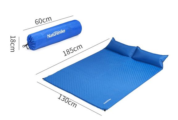 Килимок самонадувний двомісний з подушкою Naturehike NH18Q010-D, 25 мм синій