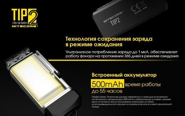 Фонарь Nitecore TIP 2 CREE XP-G3 S3 LED, 720 Lm