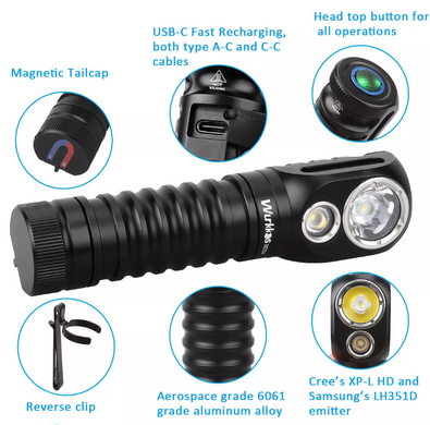 Ліхтар Wurkkos HD20 налобний ліхтар LH351D Cree XP-L 21700 2000Lm чорний